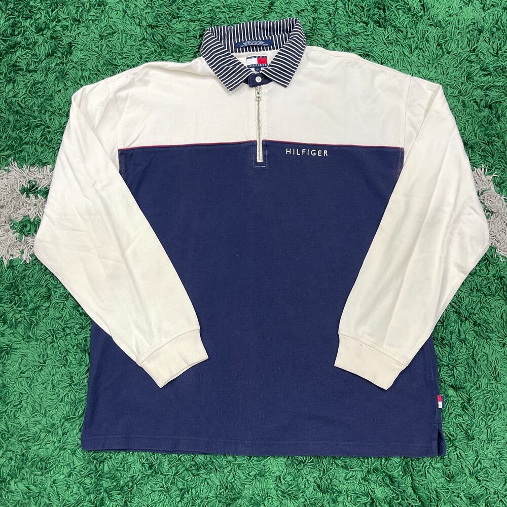 vintage Tommy Hilfiger long-sleeve quarter-zip polo shirt color block sz XL B13